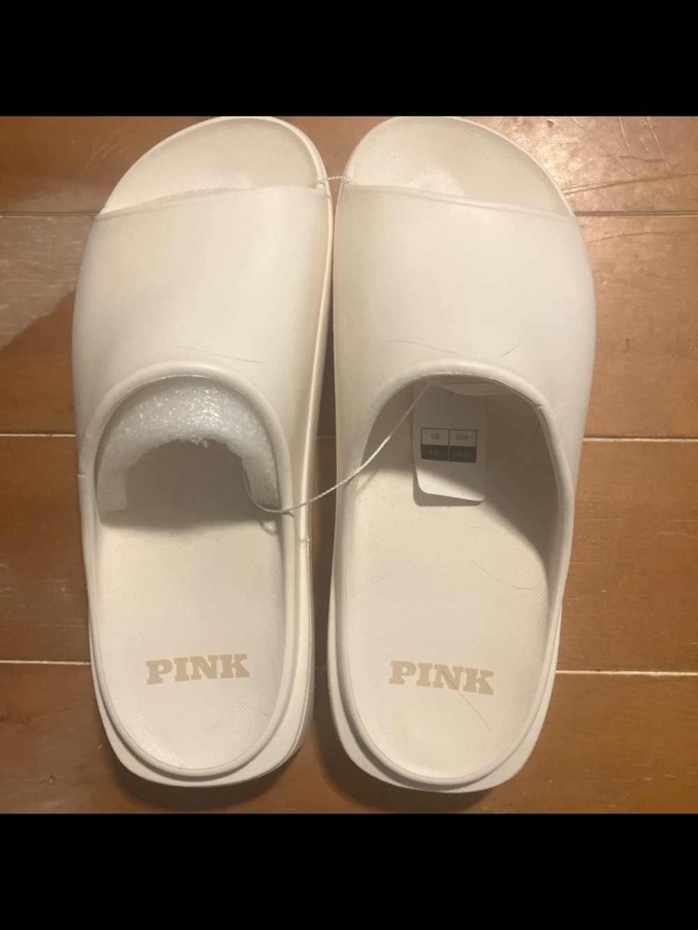 PINK Victoria's Secret White Platform Slide Sandals
